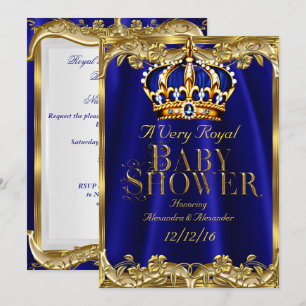 Invitation Baby Shower Bleu Royal Navy Or Couronne