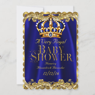 Invitation Baby Shower Bleu Royal Nuit Or Couronne