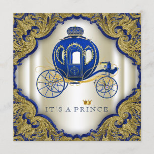 Invitation Baby Shower Bleu Royal Pailleté Or Prince