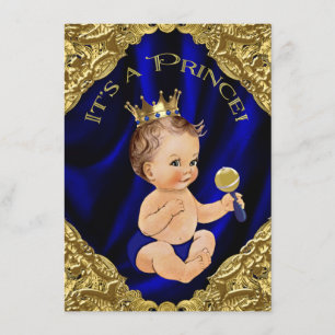 Invitation Baby Shower Bleu Royal Satin Or Prince