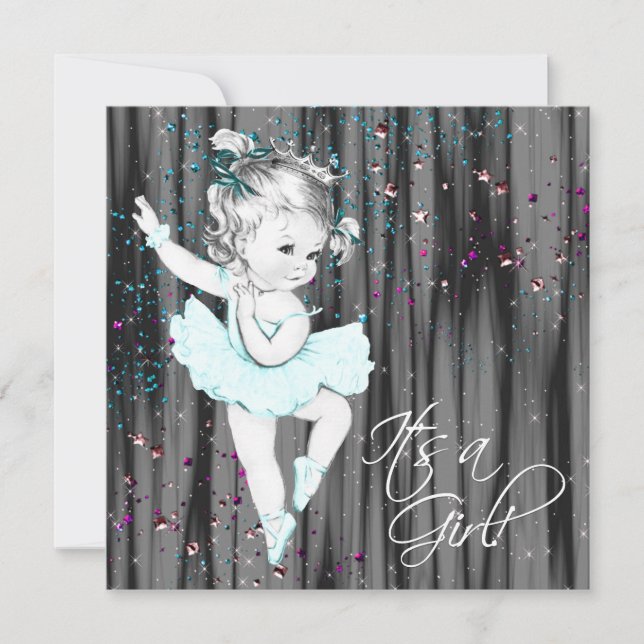 Invitation Baby Shower Bleu Sarcelle Vintage (Devant)