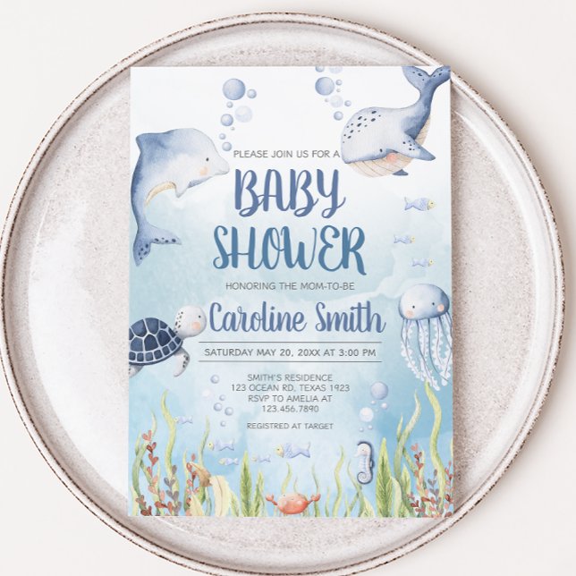 Invitation Baby Shower Bleu Sous l'Océan (Summer Baby Shower Invitation)