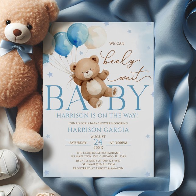 Invitation Baby shower bleu Teddy Bear Balloons (Créateur téléchargé)