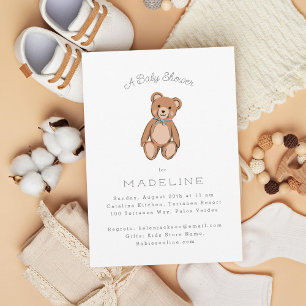 Invitation Baby shower bleu Teddy Bear classique