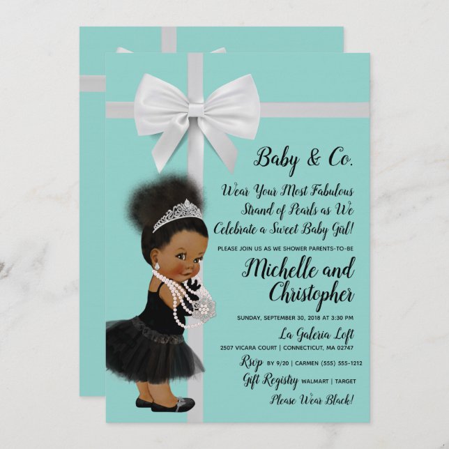 Invitation Baby shower bleu turquoise (Devant / Derrière)