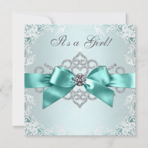 Invitation Baby shower bleu turquoise de diamants blancs