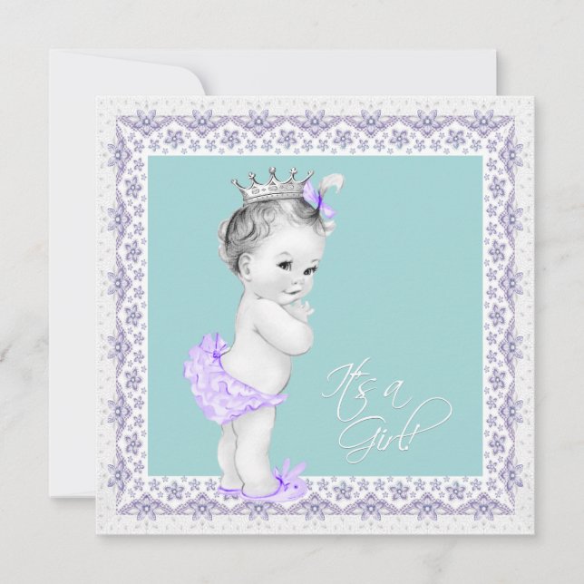 Invitation Baby shower bleu Turquoise et lavande (Devant)