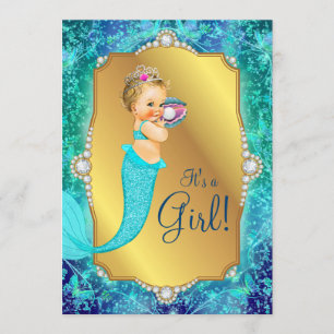 Invitation Baby Shower Bleu Turquoise Or Sous L'Océan
