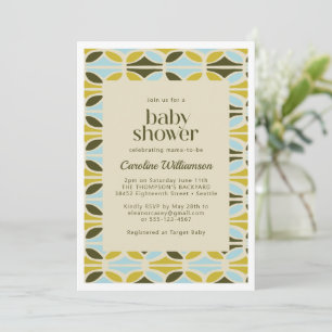 Invitation Baby shower bleu vert Motif Abstrait