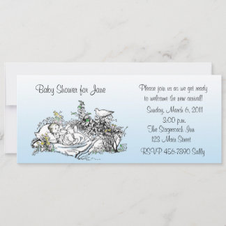 Invitation Baby shower bleu vintage