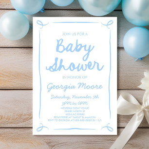 Invitation Baby shower Bleu Whimsical Main tiré