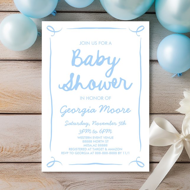 Invitation Baby shower Bleu Whimsical Main tiré (Créateur téléchargé)