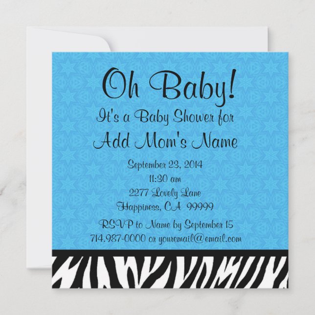 Invitation Baby shower Bleu Zèbre et Stars Boy B601 (Devant)