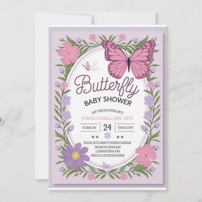 Invitation Baby shower Bliss papillon | Élégant & (Devant)