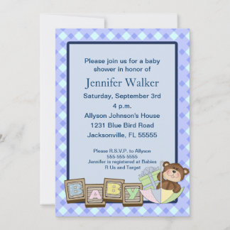 Invitation Baby shower Blocs Bébés - Bleu