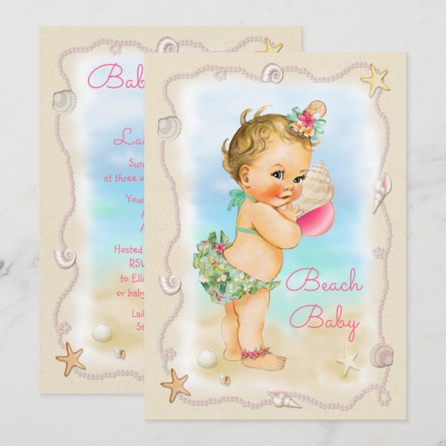 Invitation Baby shower blond de Shell de conque de bébé de (Devant / Derrière)