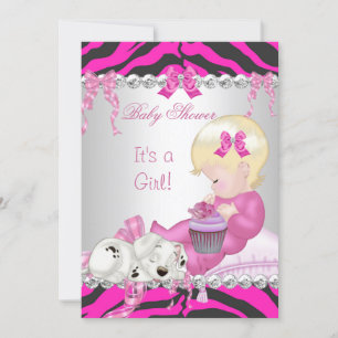 Invitation Baby shower Blonde mignonne fille rose Zebra Cupca