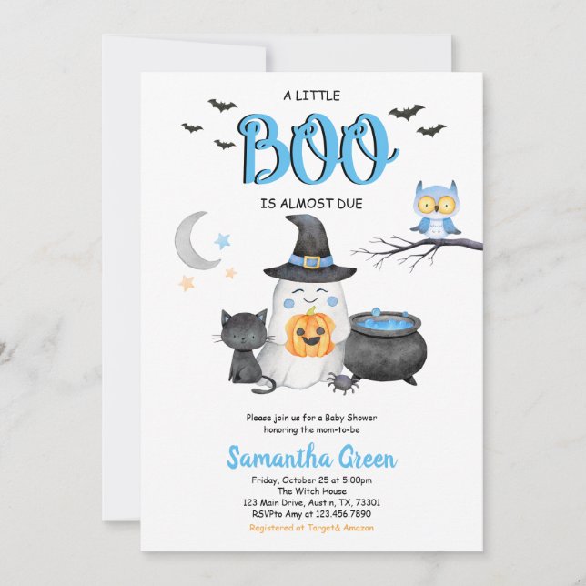 Invitation Baby shower Blue A Little Boo (Devant)