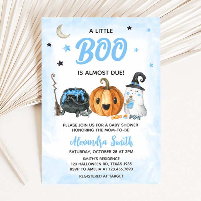 Invitation Baby shower Blue A Little Boo (Blue Ghost Baby Shower Invitation)