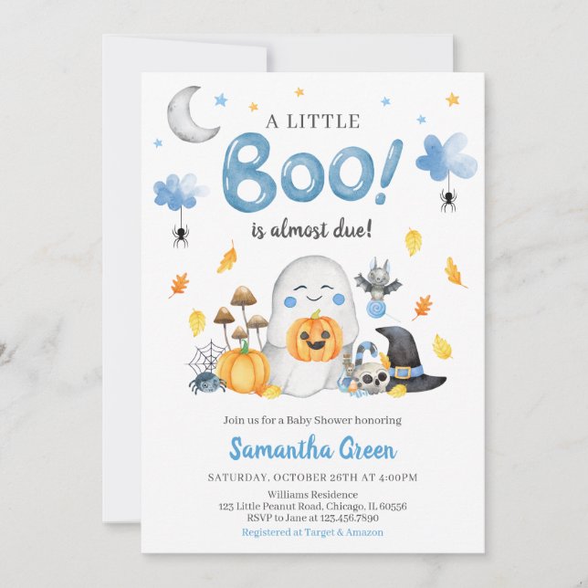 Invitation Baby shower Blue A Little Boo (Devant)