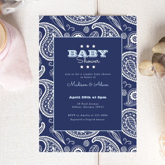 Invitation Baby shower Blue American Bandana (Créateur téléchargé)