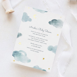 Invitation Baby shower Blue and Gold Foil Sweet Dr