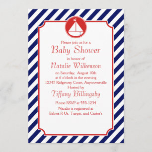 Invitation Baby shower Blue and Red Sailboat