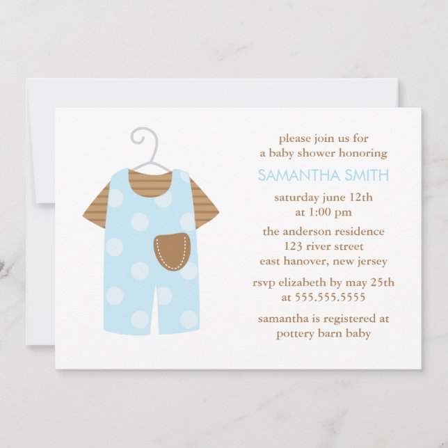 Invitation Baby shower Blue Baby Boy Outfit (Devant)