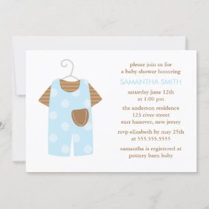 Invitation Baby shower Blue Baby Boy Outfit