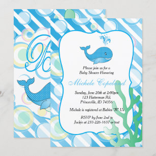 Invitation Baby shower Blue Baby Boy Whale