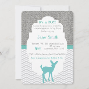 Invitation Baby shower Blue Baby Deer Burlap Chevron Invitati