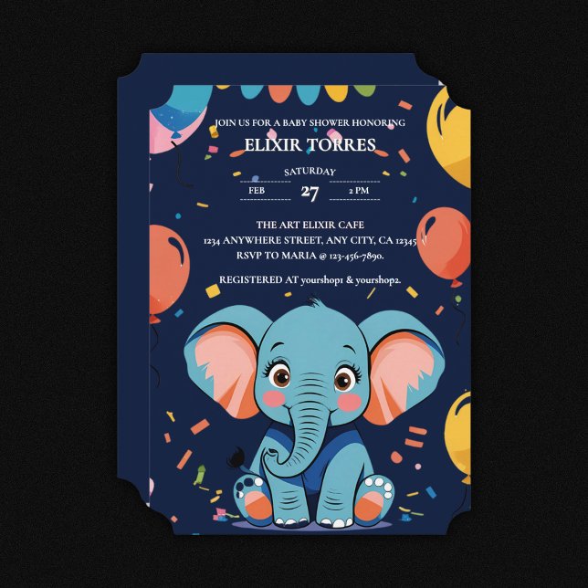 Invitation Baby shower Blue Baby Elephant Party (Créateur téléchargé)