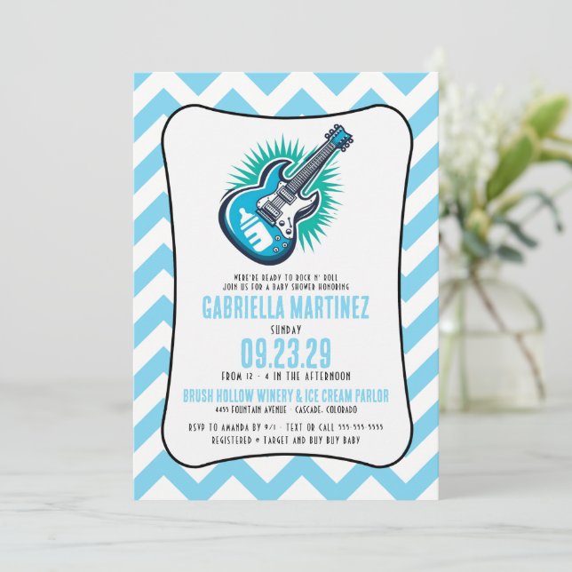 Invitation Baby shower Blue Baby Rock (Debout devant)