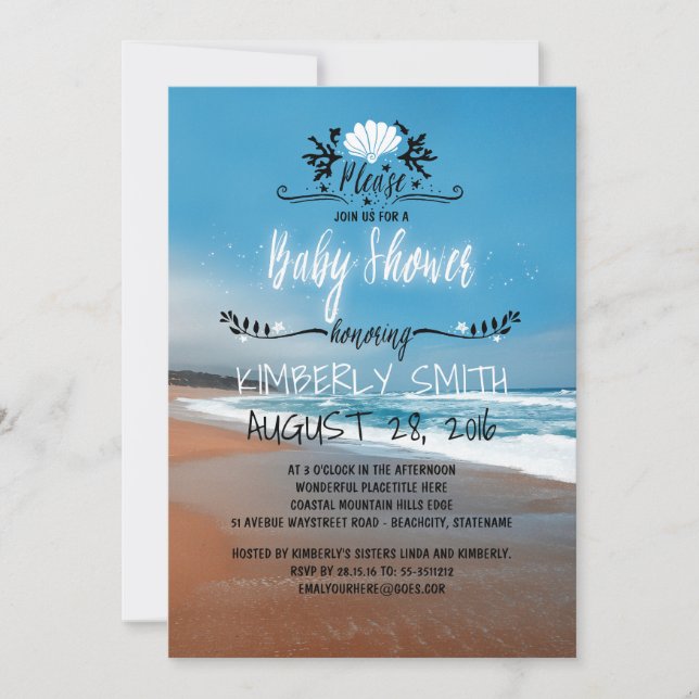 Invitation Baby shower Blue Beach (Devant)