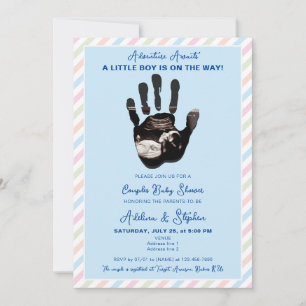 Invitation Baby shower Blue Boy Pastel Ultrasound Couples