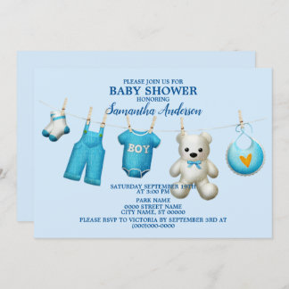 Invitation Baby shower Blue Boys Belle Élégante