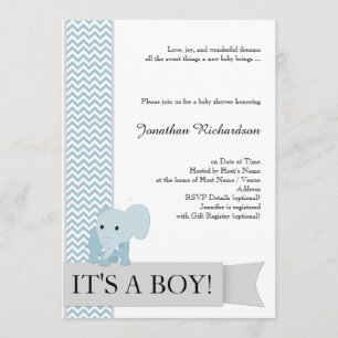 Invitation Baby shower Blue Chevron Elephant