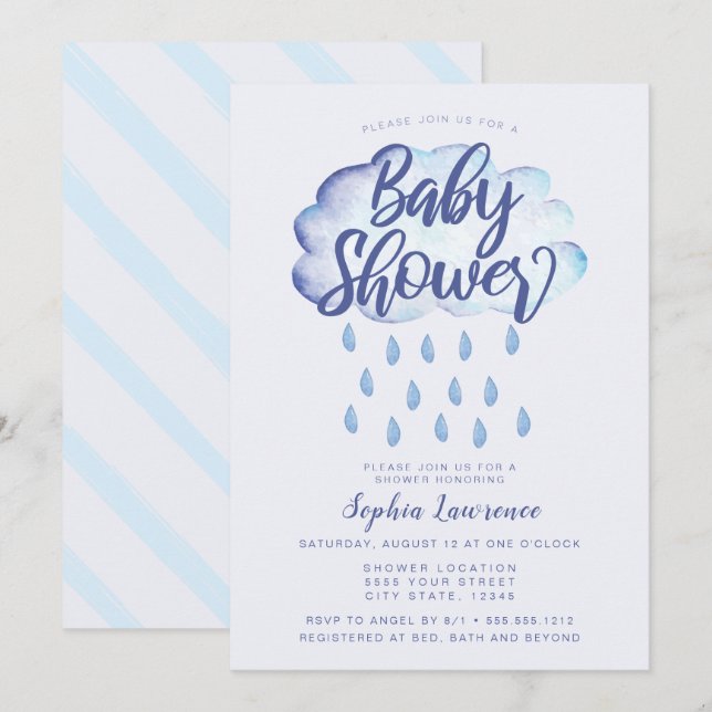 Invitation Baby shower Blue Cloud et Raindrops (Devant / Derrière)