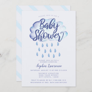 Invitation Baby shower Blue Cloud et Raindrops
