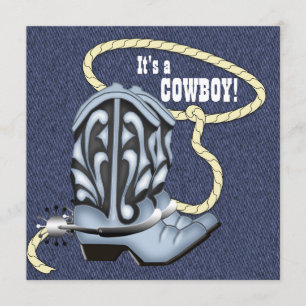 Invitation Baby shower Blue Denim Cowboy