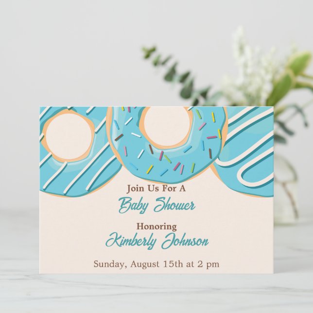 Invitation Baby Shower Blue Donut Delight (Debout devant)