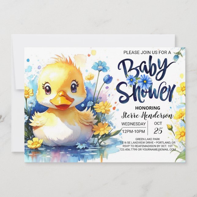 Invitation Baby shower Blue Duckling (Devant)
