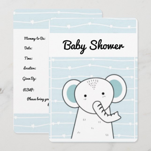 Invitation Baby shower Blue Elephant (Devant / Derrière)