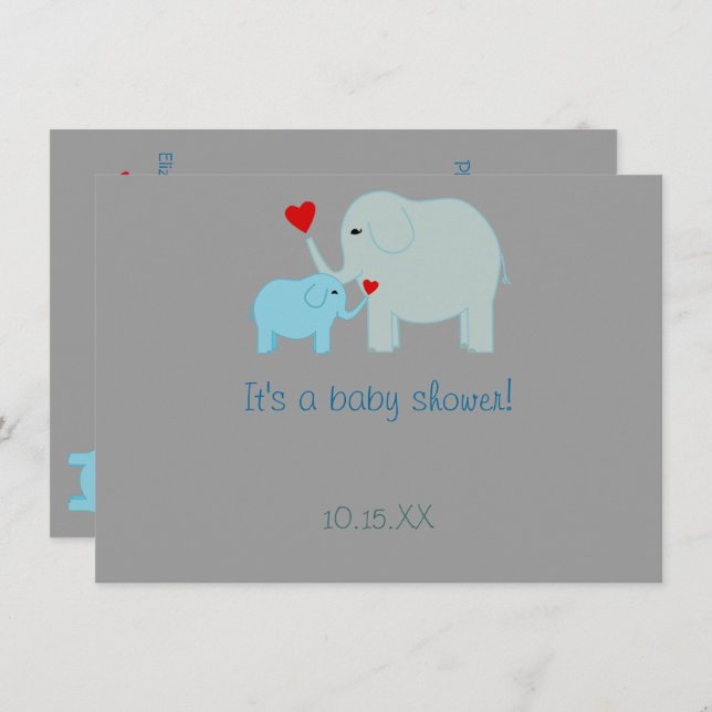 Invitation Baby shower Blue Elephant (Devant / Derrière)
