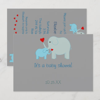 Invitation Baby shower Blue Elephant