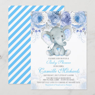 Invitation Baby shower Blue Elephant