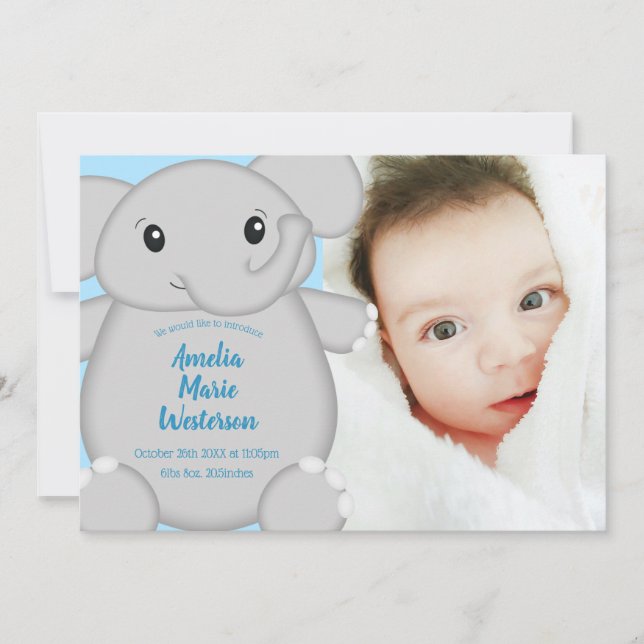 Invitation Baby shower Blue Elephant (Devant)