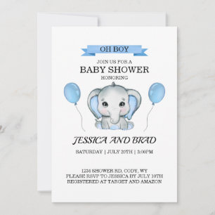 Invitation baby shower Blue Elephant