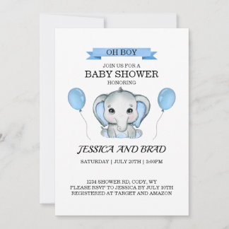 Invitation baby shower Blue Elephant