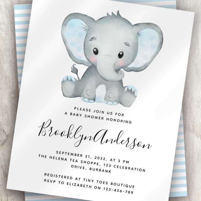 Invitation Baby shower Blue Elephant BUDGET (Créateur téléchargé)